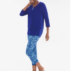 CHICOS WOMENS So Slimming Brigitte Cool Medallion Slim Crops BLUE AND AQUA SZ 6